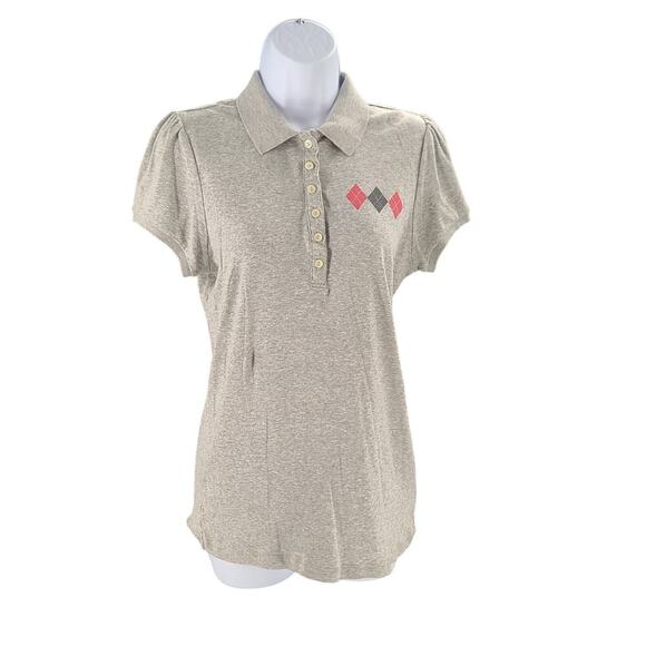 Old Navy Y2K longline ladies polo argyle pattern pink size Large Preppy academia - Picture 1 of 6